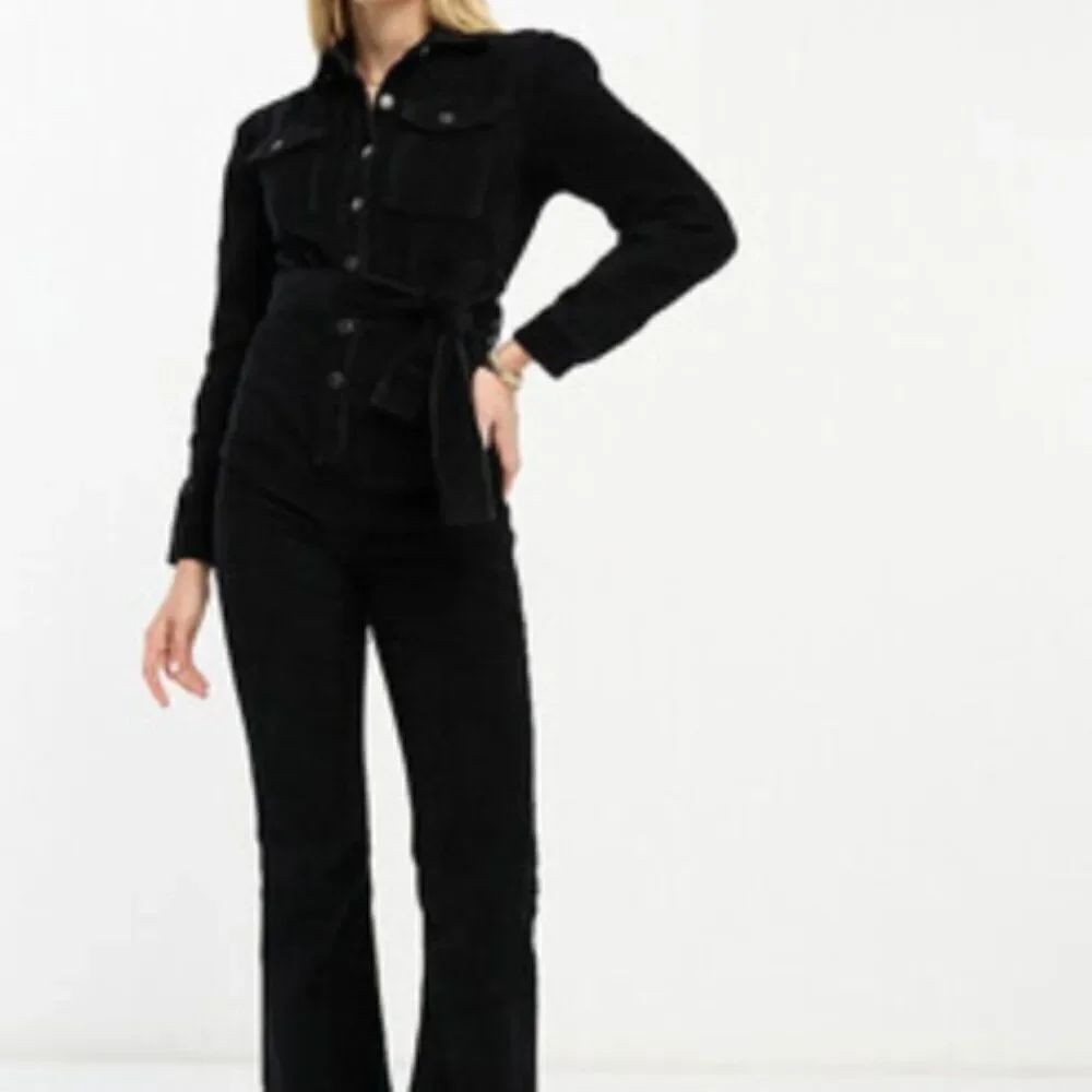 Black Corduroy Jumpsuit with Button Details in Size Small